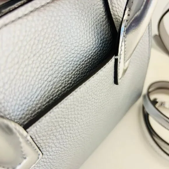 Michael Kors Purse Avril Small Leather Satchel Crossbody Bag Silver